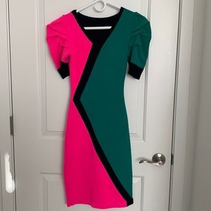 Puff Sleeve Sweater/knit Dress size M multicolor